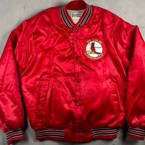 Vintage 80s Chalk Line St Louis Cardinals Satin Jacket USA Made MLB Large Red